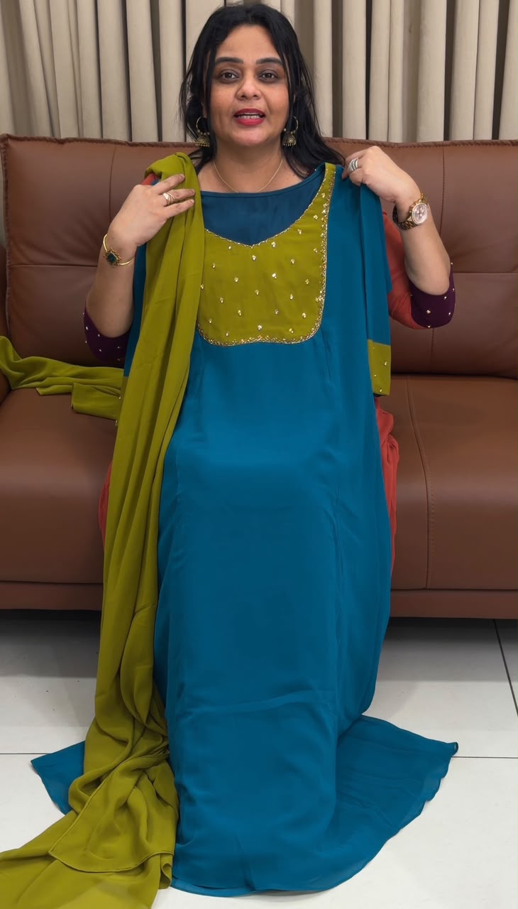 IHA'S IN-HOUSE HAND WORKED SLITTED TOP AND DUPATTA - IHA 34569